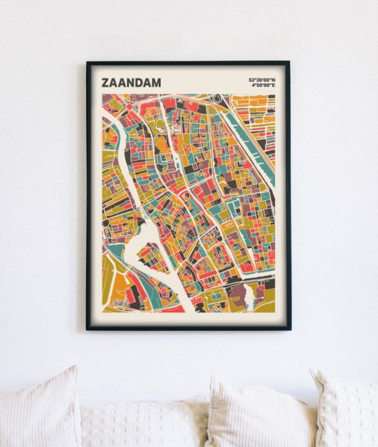 Plattegrond poster Licht Zaandam mozaiek stl 07 mockup lijst muur bank 02 | Funky Fellow