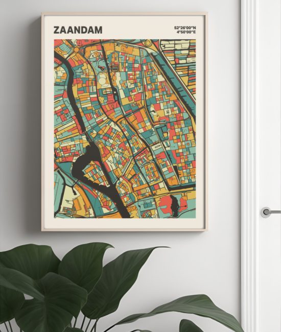 Plattegrond poster Licht Zaandam mozaiek stl 08 Mockup muur plant lijst 04 | Funky Fellow