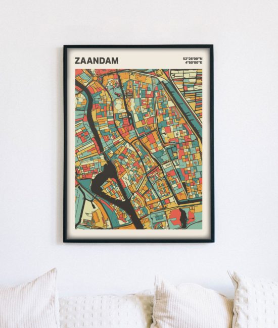 Plattegrond poster Licht Zaandam mozaiek stl 08 mockup lijst muur bank 02 | Funky Fellow