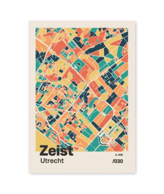 Plattegrond poster Licht Zeist mozaiek stl 01 mockup A6 schaduw voorkant | Funky Fellow