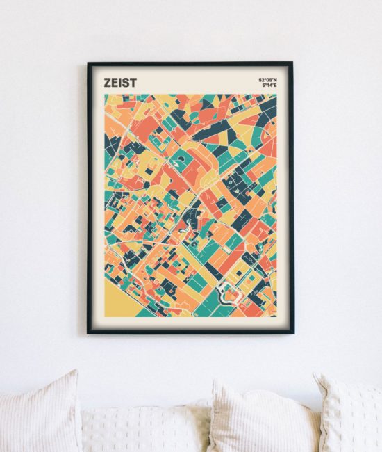 Plattegrond poster Licht Zeist mozaiek stl 01 mockup lijst muur bank 02 | Funky Fellow