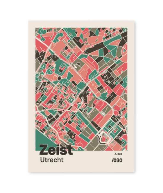 Plattegrond poster Licht Zeist mozaiek stl 02 mockup A6 schaduw voorkant | Funky Fellow