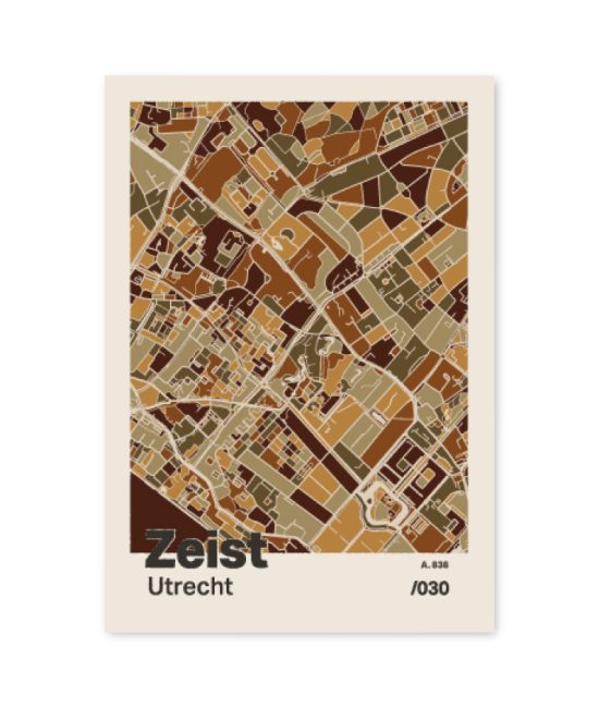 Plattegrond poster Licht Zeist mozaiek stl 03 mockup A6 schaduw voorkant | Funky Fellow