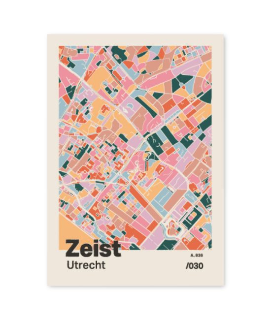 Plattegrond poster Licht Zeist mozaiek stl 04 mockup A6 schaduw voorkant | Funky Fellow