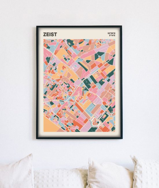 Plattegrond poster Licht Zeist mozaiek stl 04 mockup lijst muur bank 02 | Funky Fellow