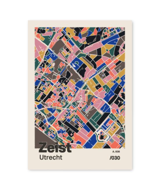 Plattegrond poster Licht Zeist mozaiek stl 05 mockup A6 schaduw voorkant | Funky Fellow