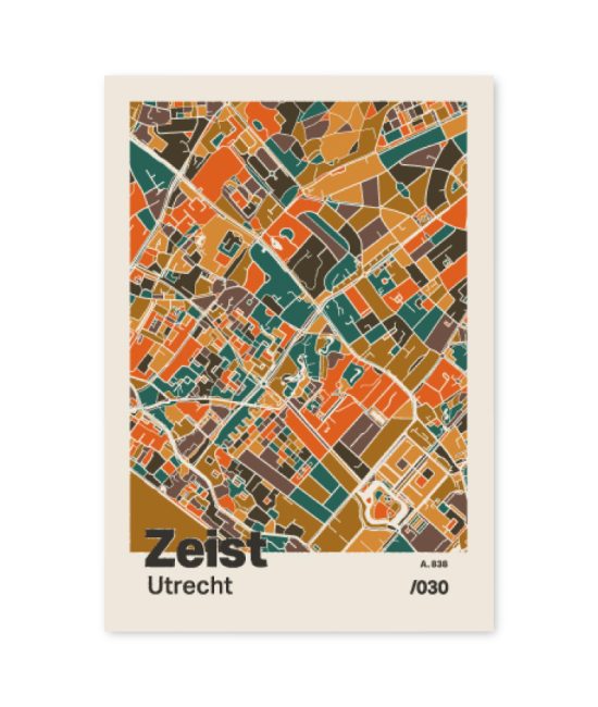 Plattegrond poster Licht Zeist mozaiek stl 06 mockup A6 schaduw voorkant | Funky Fellow