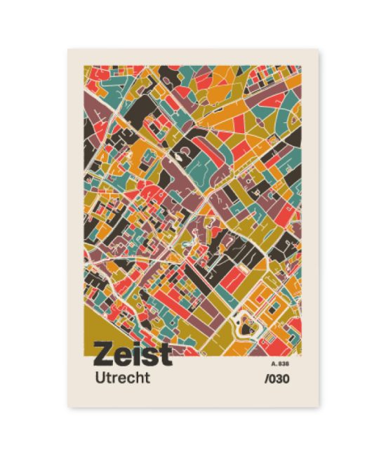 Plattegrond poster Licht Zeist mozaiek stl 07 mockup A6 schaduw voorkant | Funky Fellow