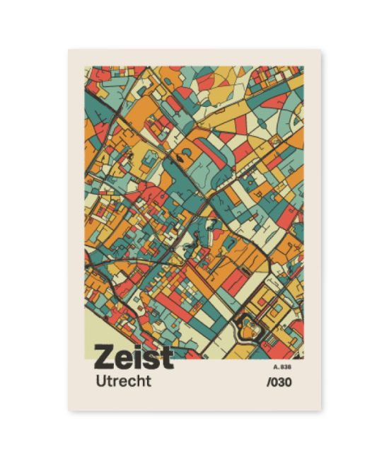 Plattegrond poster Licht Zeist mozaiek stl 08 mockup A6 schaduw voorkant | Funky Fellow