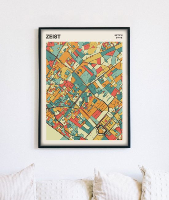 Plattegrond poster Licht Zeist mozaiek stl 08 mockup lijst muur bank 02 | Funky Fellow