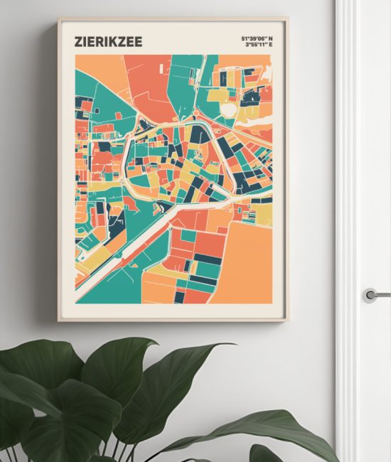 Plattegrond poster Licht Zierikzee mozaiek stl 01 Mockup muur plant lijst 04 | Funky Fellow