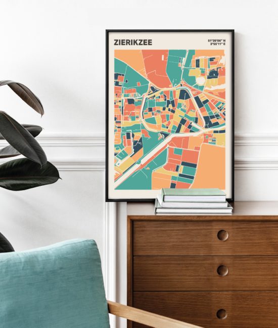Plattegrond poster Licht Zierikzee mozaiek stl 01 Mockup stoel kast lijst 03 | Funky Fellow