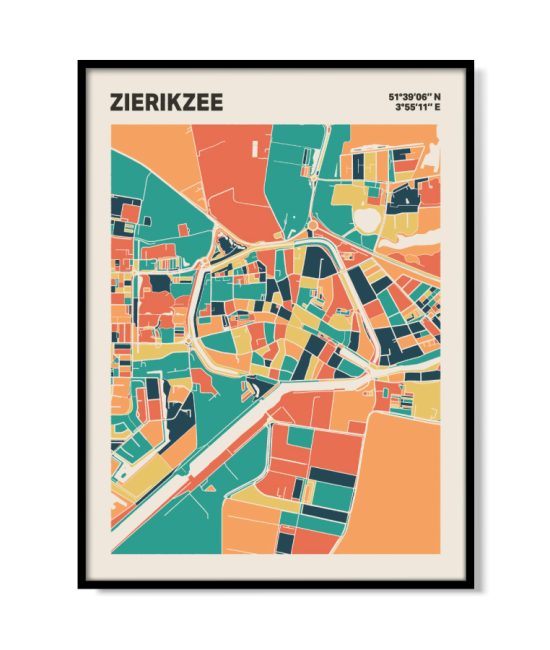Plattegrond poster Licht Zierikzee mozaiek stl 01 mockup lijst 05 | Funky Fellow