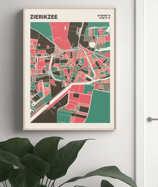 Plattegrond poster Licht Zierikzee mozaiek stl 02 Mockup muur plant lijst 04 | Funky Fellow