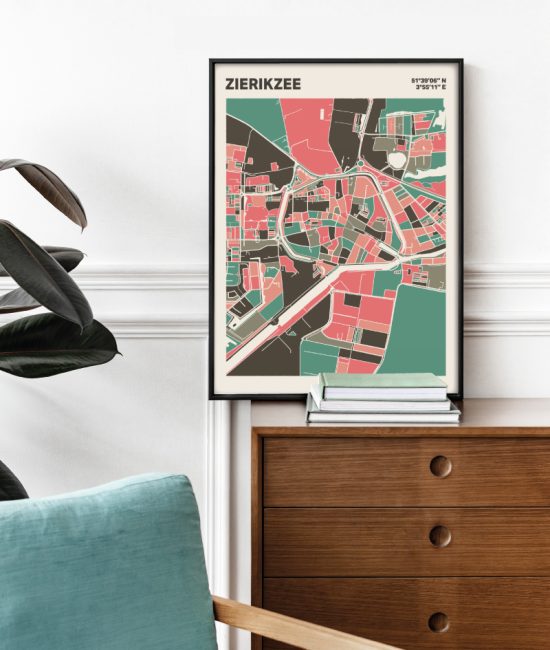 Plattegrond poster Licht Zierikzee mozaiek stl 02 Mockup stoel kast lijst 03 | Funky Fellow