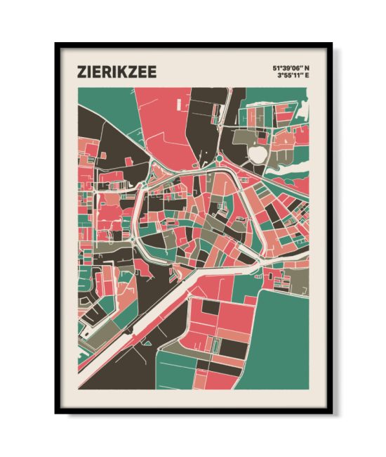 Plattegrond poster Licht Zierikzee mozaiek stl 02 mockup lijst 05 | Funky Fellow