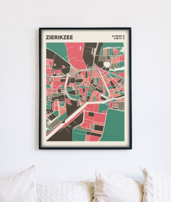 Plattegrond poster Licht Zierikzee mozaiek stl 02 mockup lijst muur bank 02 | Funky Fellow