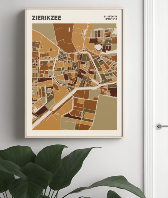 Plattegrond poster Licht Zierikzee mozaiek stl 03 Mockup muur plant lijst 04 | Funky Fellow