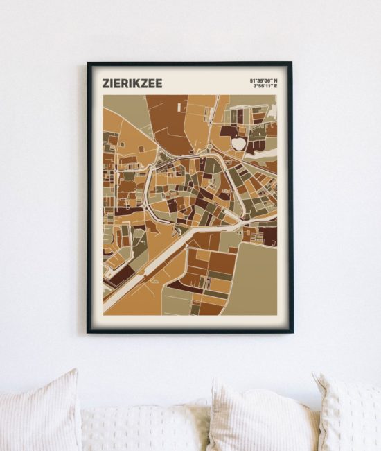 Plattegrond poster Licht Zierikzee mozaiek stl 03 mockup lijst muur bank 02 | Funky Fellow