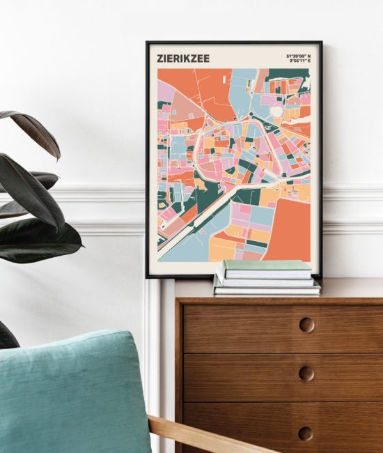 Plattegrond poster Licht Zierikzee mozaiek stl 04 Mockup stoel kast lijst 03 | Funky Fellow