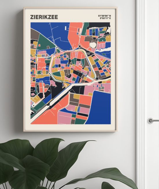 Plattegrond poster Licht Zierikzee mozaiek stl 05 Mockup muur plant lijst 04 | Funky Fellow