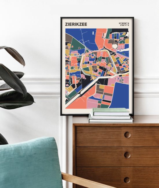 Plattegrond poster Licht Zierikzee mozaiek stl 05 Mockup stoel kast lijst 03 | Funky Fellow
