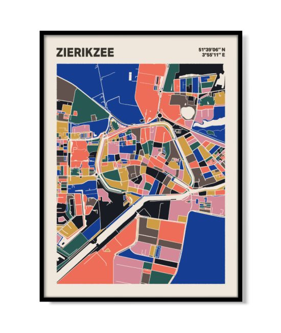 Plattegrond poster Licht Zierikzee mozaiek stl 05 mockup lijst 05 | Funky Fellow