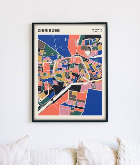 Plattegrond poster Licht Zierikzee mozaiek stl 05 mockup lijst muur bank 02 | Funky Fellow