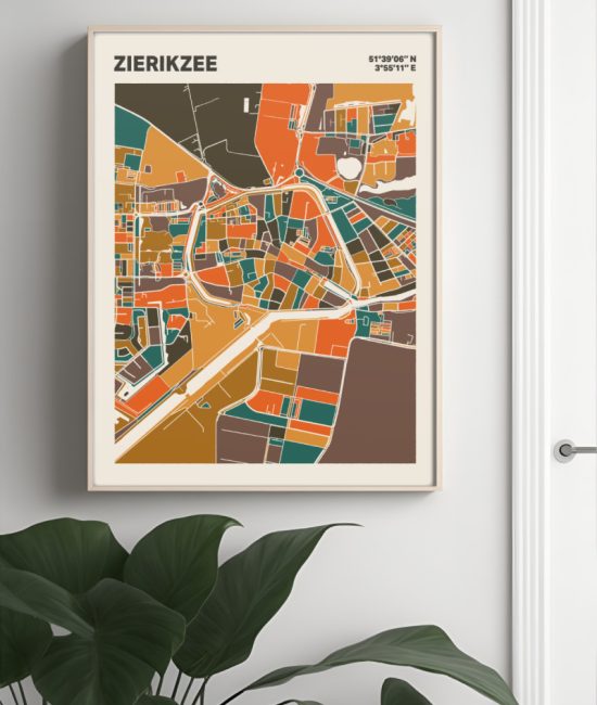 Plattegrond poster Licht Zierikzee mozaiek stl 06 Mockup muur plant lijst 04 | Funky Fellow