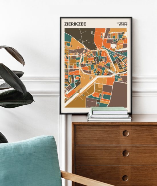Plattegrond poster Licht Zierikzee mozaiek stl 06 Mockup stoel kast lijst 03 | Funky Fellow