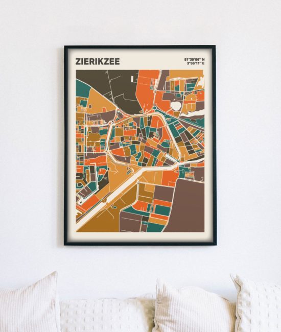 Plattegrond poster Licht Zierikzee mozaiek stl 06 mockup lijst muur bank 02 | Funky Fellow