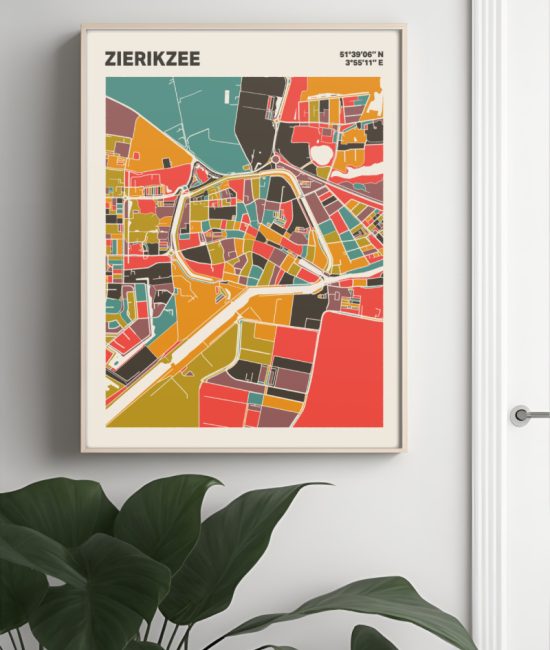 Plattegrond poster Licht Zierikzee mozaiek stl 07 Mockup muur plant lijst 04 | Funky Fellow