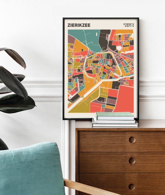 Plattegrond poster Licht Zierikzee mozaiek stl 07 Mockup stoel kast lijst 03 | Funky Fellow