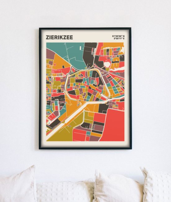 Plattegrond poster Licht Zierikzee mozaiek stl 07 mockup lijst muur bank 02 | Funky Fellow
