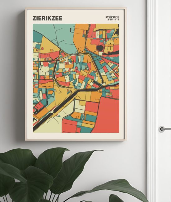 Plattegrond poster Licht Zierikzee mozaiek stl 08 Mockup muur plant lijst 04 | Funky Fellow