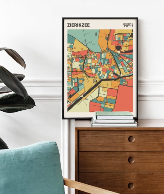 Plattegrond poster Licht Zierikzee mozaiek stl 08 Mockup stoel kast lijst 03 | Funky Fellow