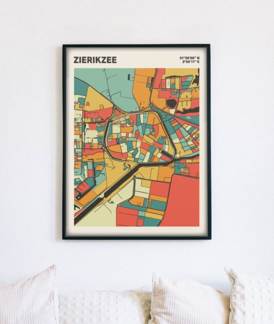 Plattegrond poster Licht Zierikzee mozaiek stl 08 mockup lijst muur bank 02 | Funky Fellow