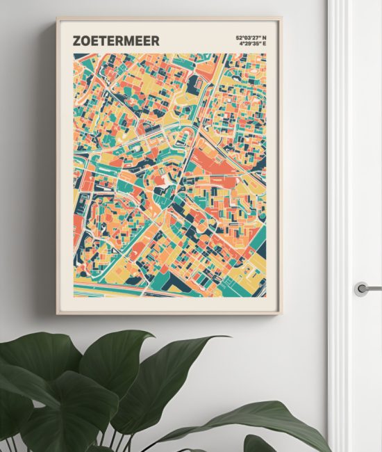 Plattegrond poster Licht Zoetermeer mozaiek stl 01 Mockup muur plant lijst 04 | Funky Fellow