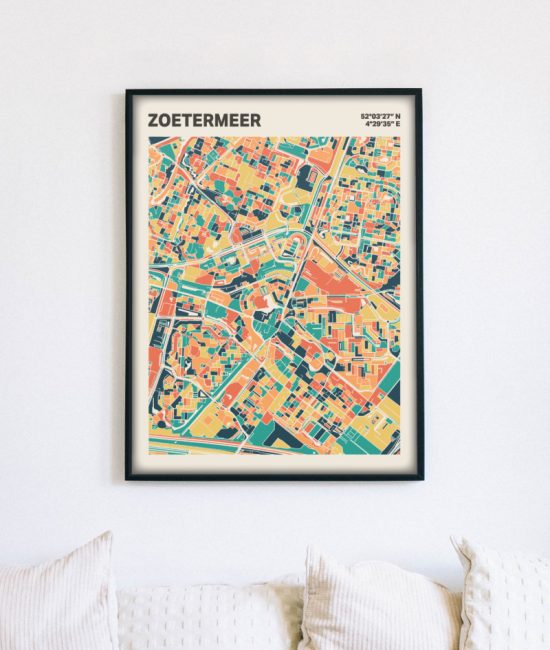 Plattegrond poster Licht Zoetermeer mozaiek stl 01 mockup lijst muur bank 02 | Funky Fellow