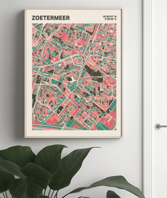Plattegrond poster Licht Zoetermeer mozaiek stl 02 Mockup muur plant lijst 04 | Funky Fellow