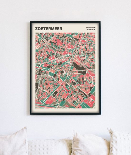 Plattegrond poster Licht Zoetermeer mozaiek stl 02 mockup lijst muur bank 02 | Funky Fellow