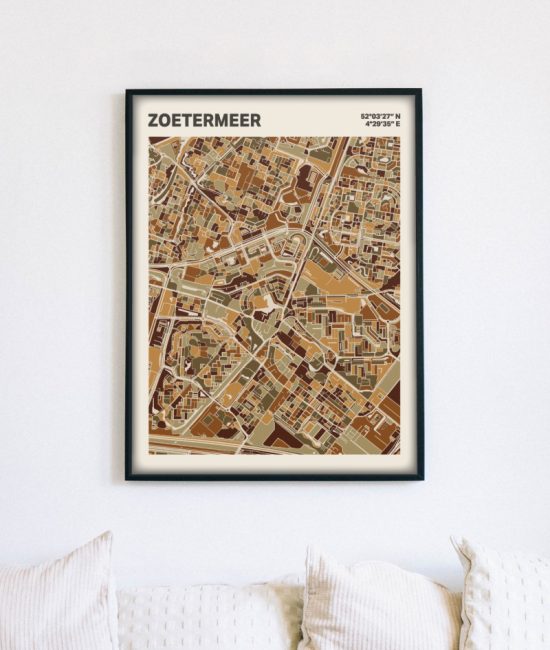 Plattegrond poster Licht Zoetermeer mozaiek stl 03 mockup lijst muur bank 02 | Funky Fellow