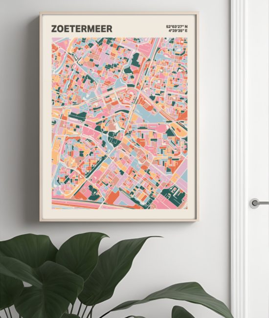 Plattegrond poster Licht Zoetermeer mozaiek stl 04 Mockup muur plant lijst 04 | Funky Fellow