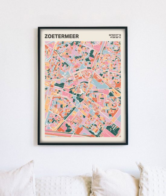 Plattegrond poster Licht Zoetermeer mozaiek stl 04 mockup lijst muur bank 02 | Funky Fellow