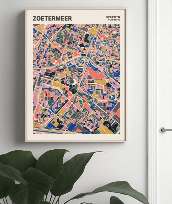 Plattegrond poster Licht Zoetermeer mozaiek stl 05 Mockup muur plant lijst 04 | Funky Fellow