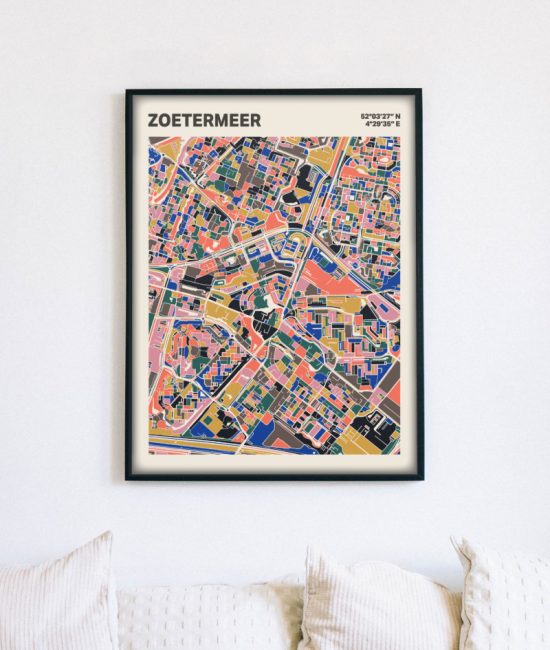 Plattegrond poster Licht Zoetermeer mozaiek stl 05 mockup lijst muur bank 02 | Funky Fellow