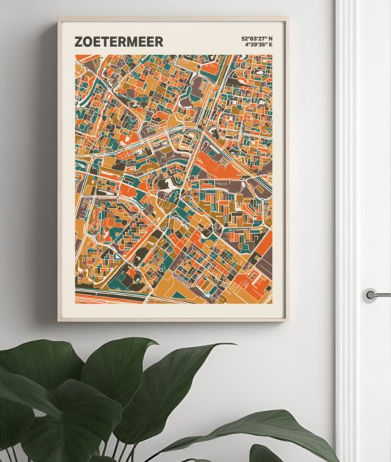 Plattegrond poster Licht Zoetermeer mozaiek stl 06 Mockup muur plant lijst 04 | Funky Fellow