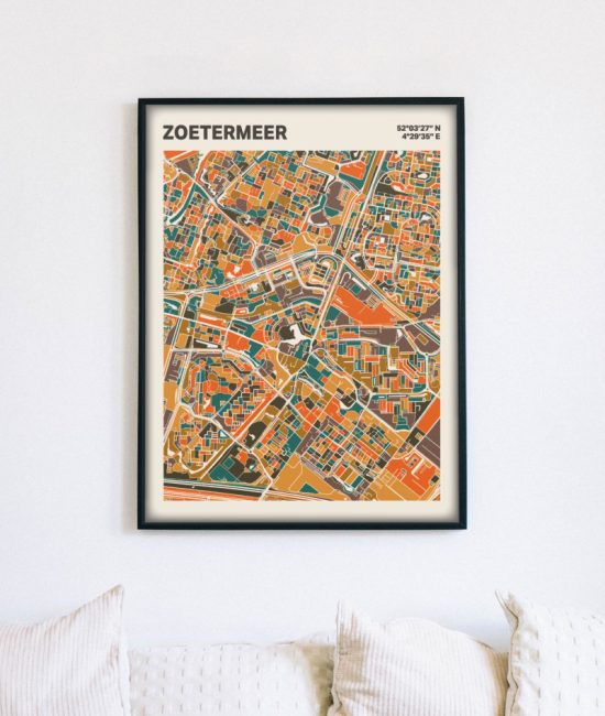Plattegrond poster Licht Zoetermeer mozaiek stl 06 mockup lijst muur bank 02 | Funky Fellow