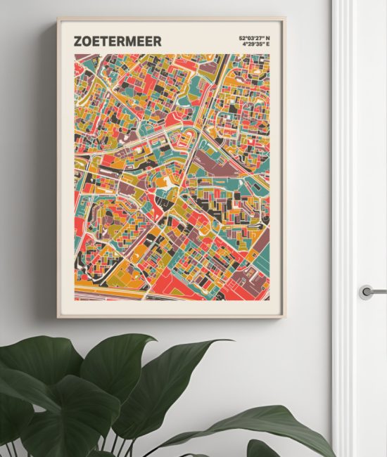 Plattegrond poster Licht Zoetermeer mozaiek stl 07 Mockup muur plant lijst 04 | Funky Fellow