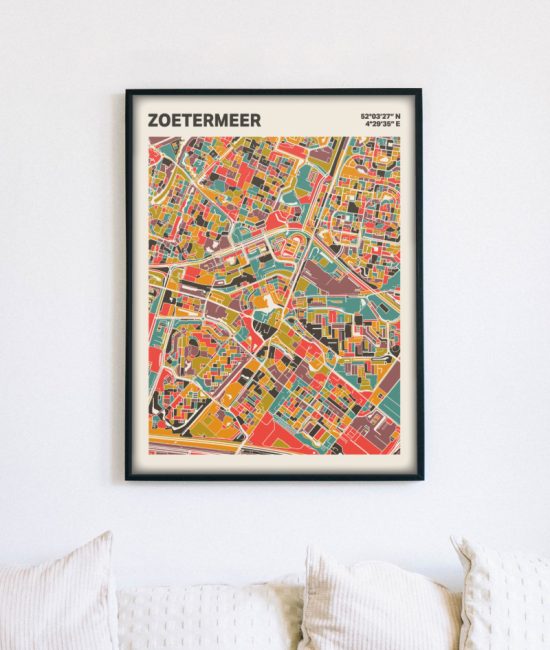 Plattegrond poster Licht Zoetermeer mozaiek stl 07 mockup lijst muur bank 02 | Funky Fellow